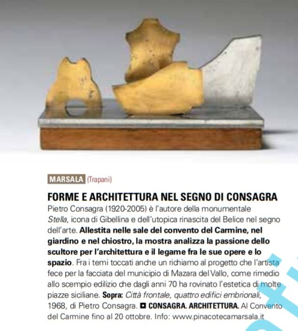 ARTE: a Marsala omaggio all’architettura di Pietro Consagra, la scultura come “divertimento del vivere”