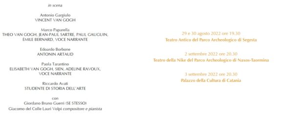 TEATRO/ARTE: tra genio e disperazione, il debutto in Sicilia di “Vincent van Gogh. La discesa infinita”, regia di Paola Veneto
