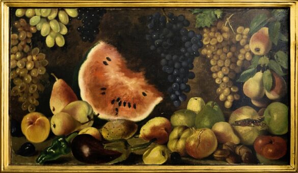 FRANCESCO DI BARTOLO_Natura morta con anguria e frutta, olio su tela (1860-71)_lgt ARTE: a Catania mostra di Francesco di Bartolo, incisore e ritrattista di Casa Savoia